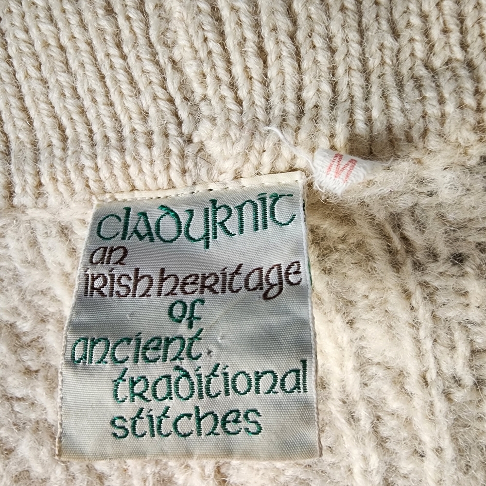 Vintage Irish Cladyknit Wool Aran Fisherman Cardigan Sweater - Picture 2 of 16